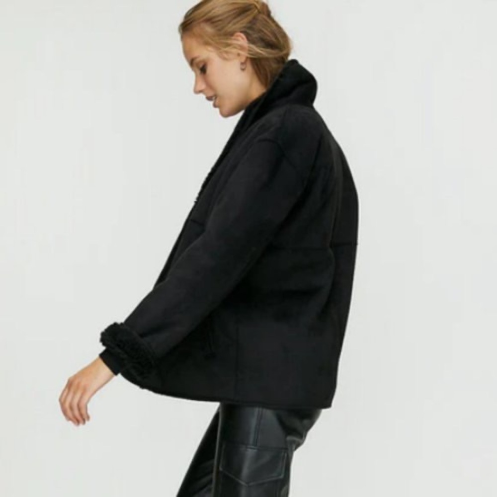 ARITZIA Wilfred Free Deanna Stallion Sherpa Jacket Button-Up Coat Black Sz S - Picture 7 of 15